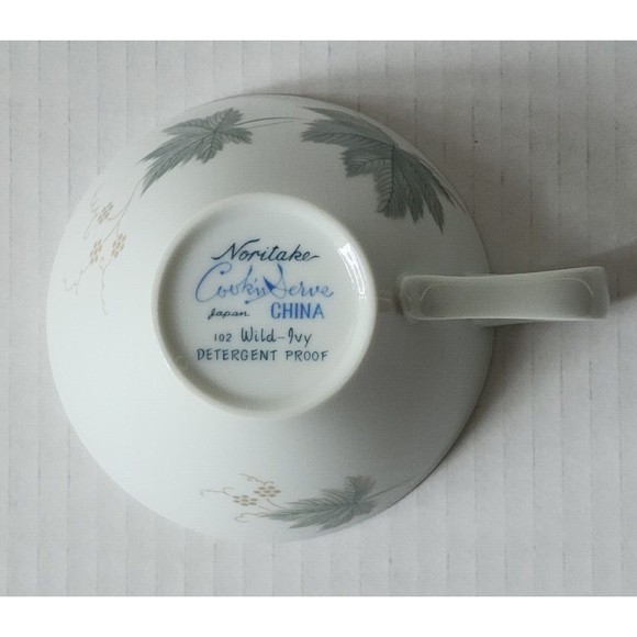 Noritake Cookin Serve Bone China Wild Ivy Cup & Saucer Set White Green Japan - Picture 7 of 7